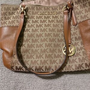 Michael Kors Tan and Brown Monogram Shoulder Bag